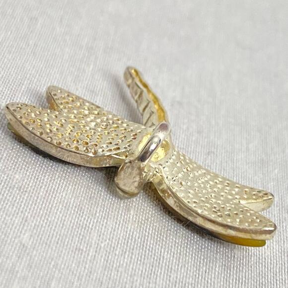 Dragonfly Pendant Yellow Green Abalone Wings On Silver Tone Metal - Picture 7 of 9